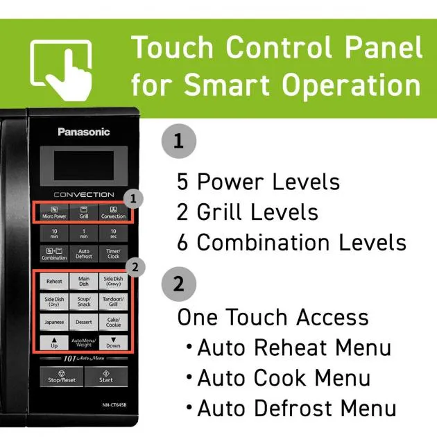 Panasonic 27L Convection Touch Microwave With Magic Grill (NN-CT645) - 1400W