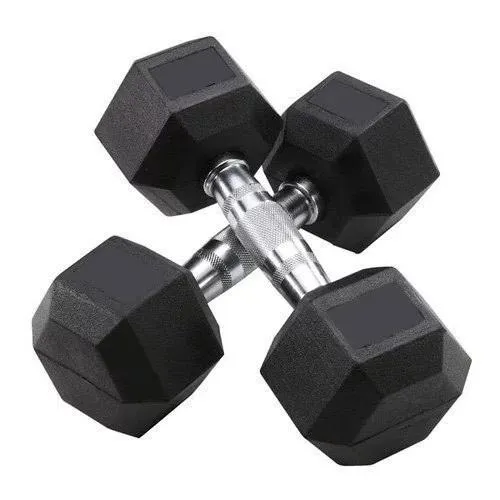 Quantum 10Kg Rubber Coated Hex Dumbbell Pair - Black 