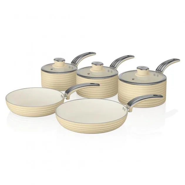 Swan Retro 5 Piece Cookware Set (Cream)