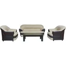 Calion Sofa - Black PVC And Beige Colour Fabric