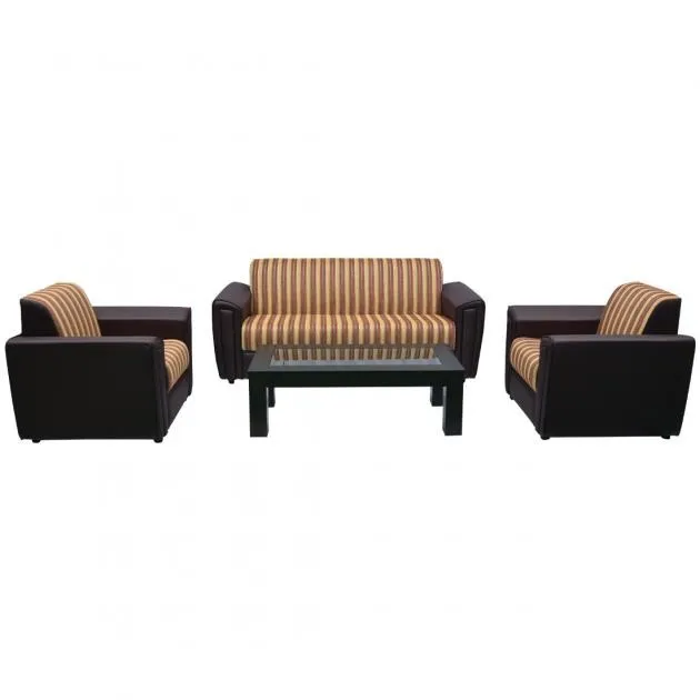 Jupiter Sofa - Maroon PVC And Dark & Light Reddish Striped Fabric 