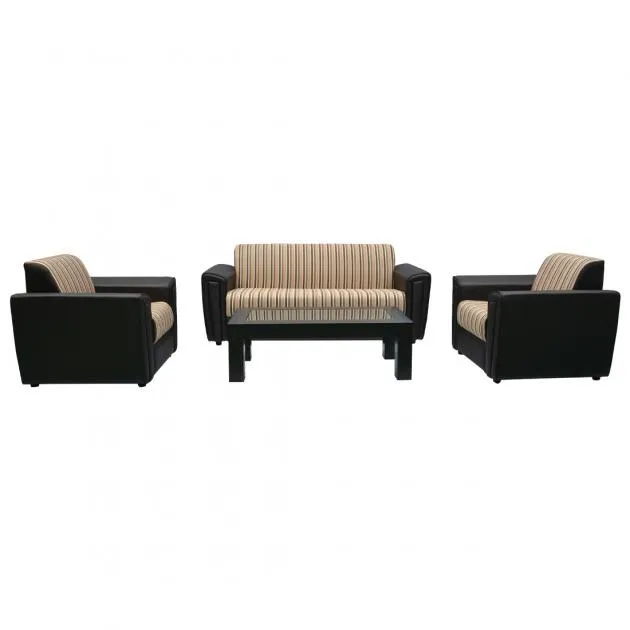 Jupiter Sofa - Brown PVC And Light Brown And Beige Striped Fabric