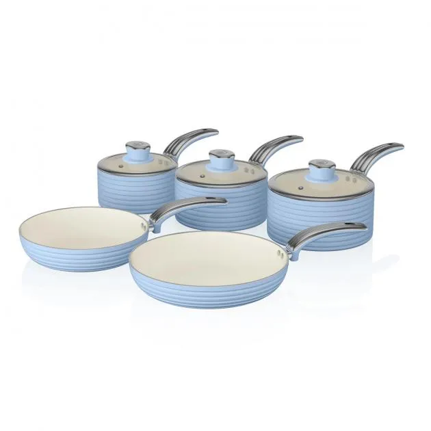 Swan Retro 5 Piece Cookware Set (Blue)