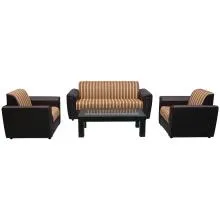 Jupiter Sofa - Maroon PVC And Dark & Light Reddish Striped Fabric 